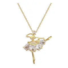ZG JOYAS - Collar Bailarina Danza Zirconia Galvanizado En Oro 14K