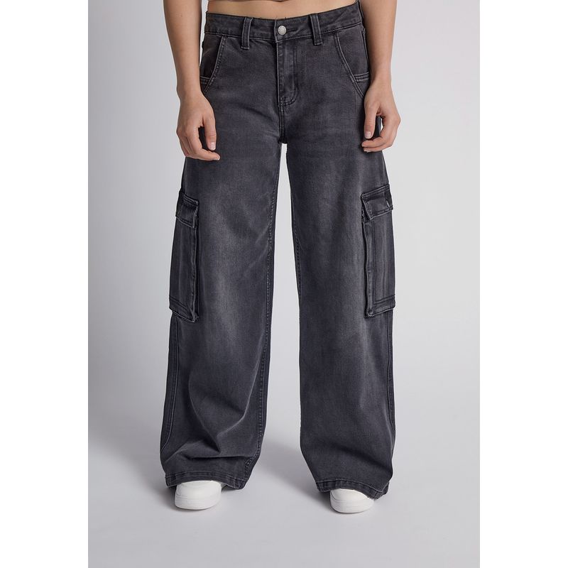 SIOUX - Jeans Mujer Baggy Bolsillos Negro Sioux