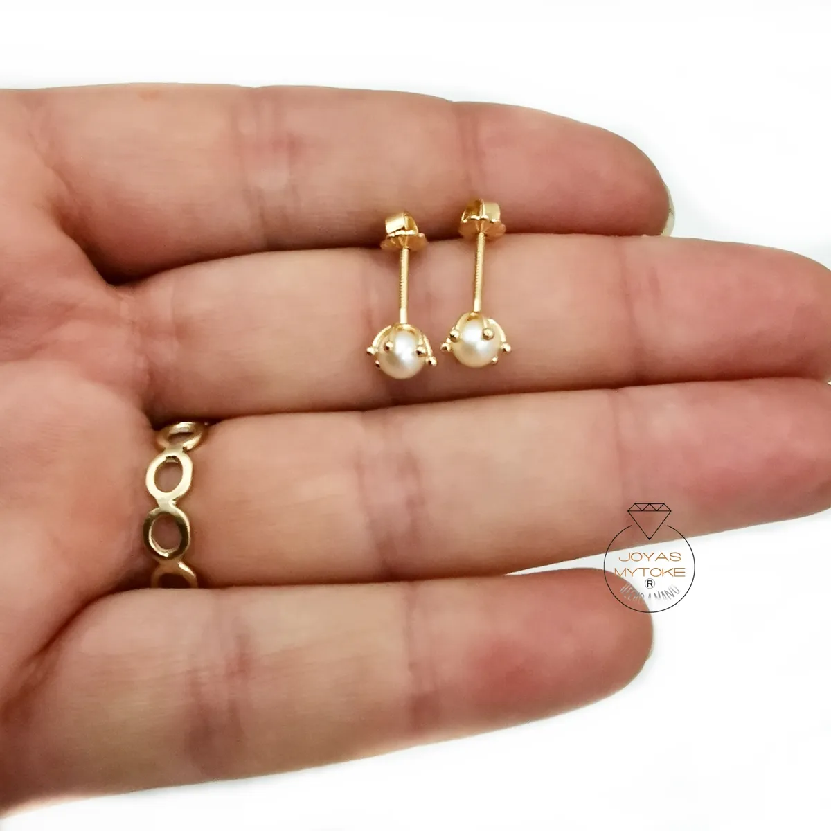 JOYAS MYTOKE - Aros Niña Perla Cultivada Pistilo Oro 18 Kilates Garantiza