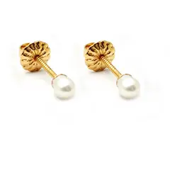 JOYAS MYTOKE - Aros Bebe Oro 18 Kilates Perla Cultivada 3mm Casquilla