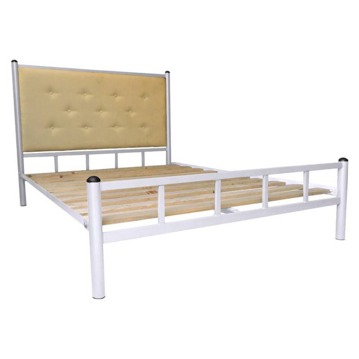FUTONES Y MUEBLES - Cama 2 Plazas Blanco-Camel