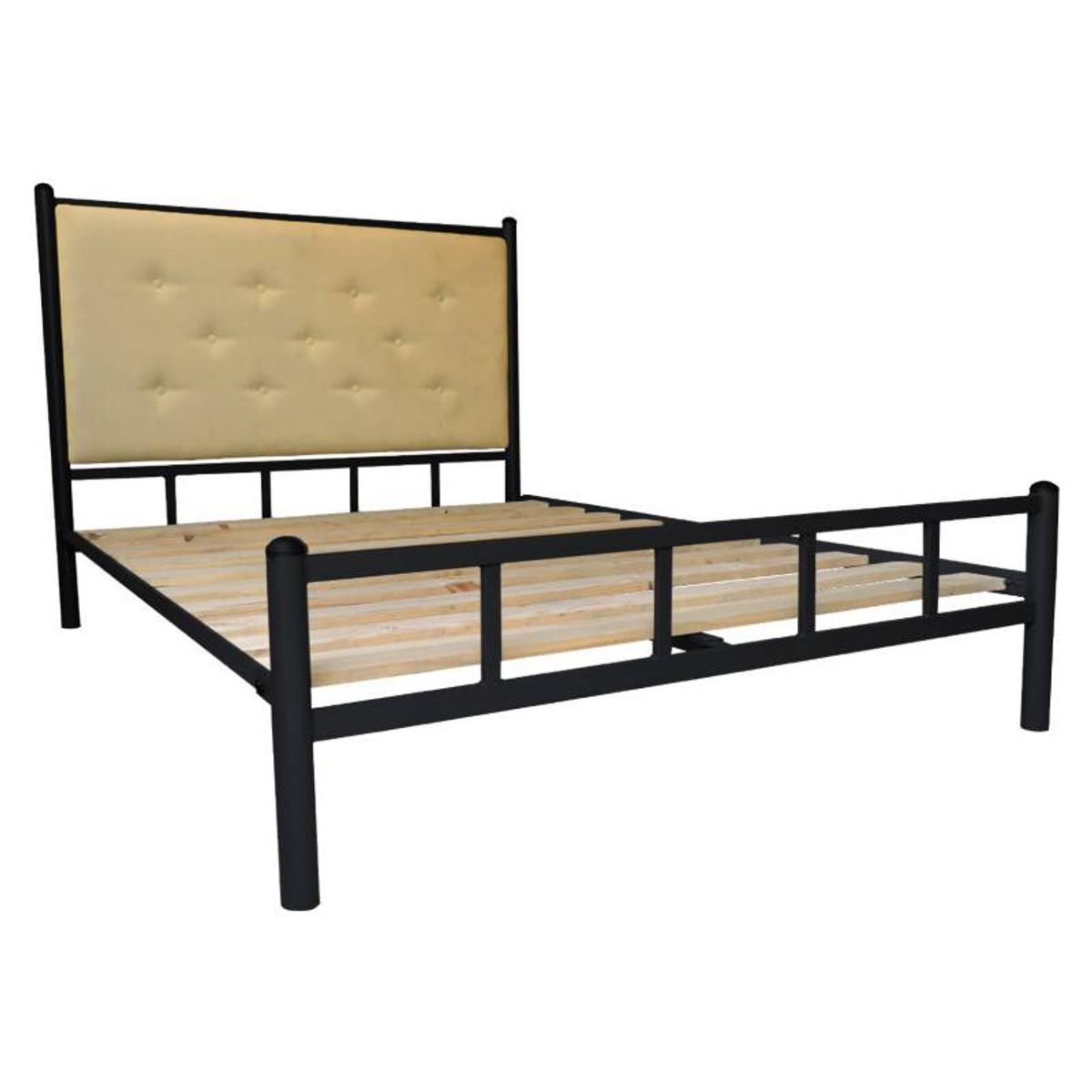FUTONES Y MUEBLES - Cama 2 Plazas Negro-Camel