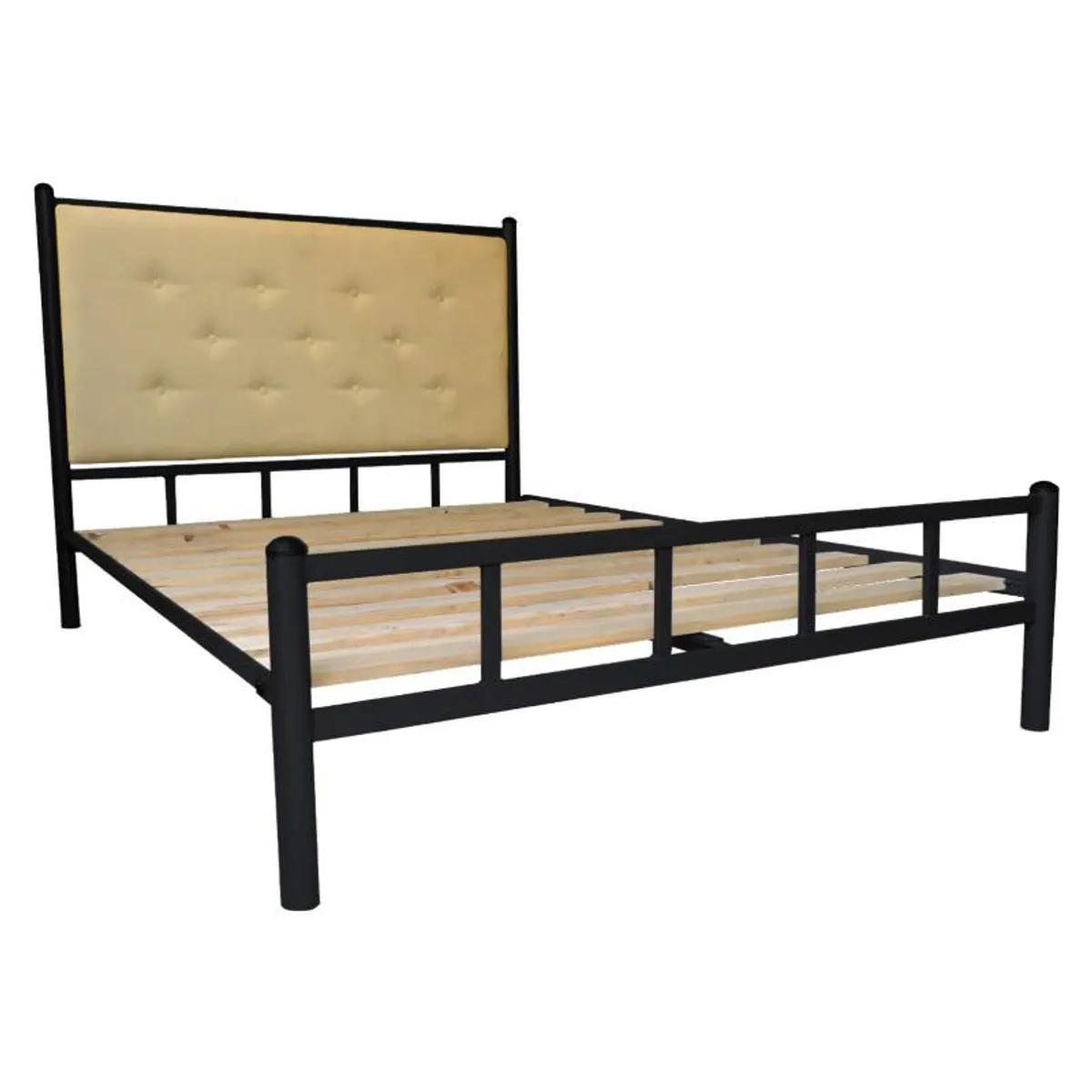 FUTONES Y MUEBLES - Cama 2 Plazas Negro-Camel