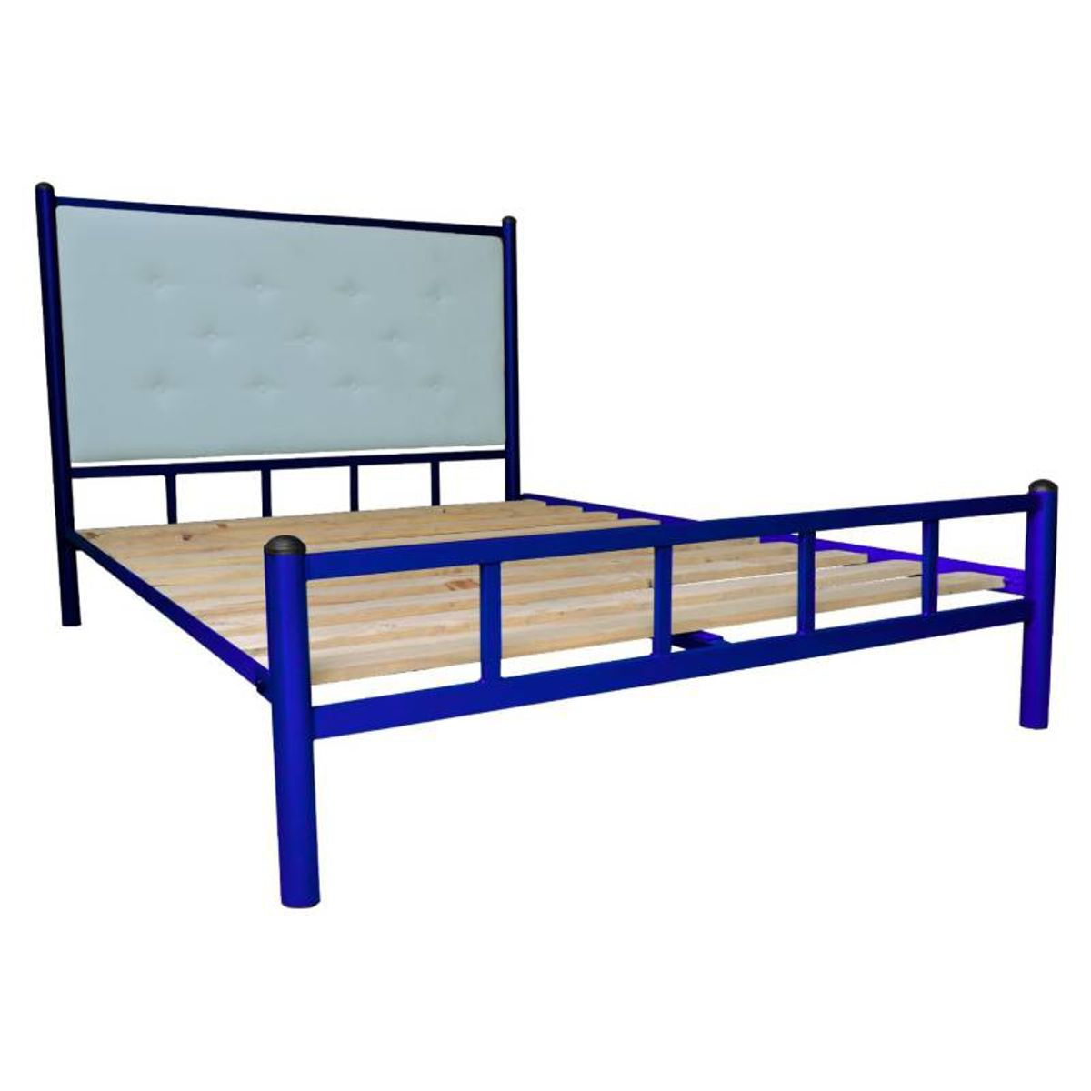 FUTONES Y MUEBLES - Cama 2 Plazas Azul-Celeste.