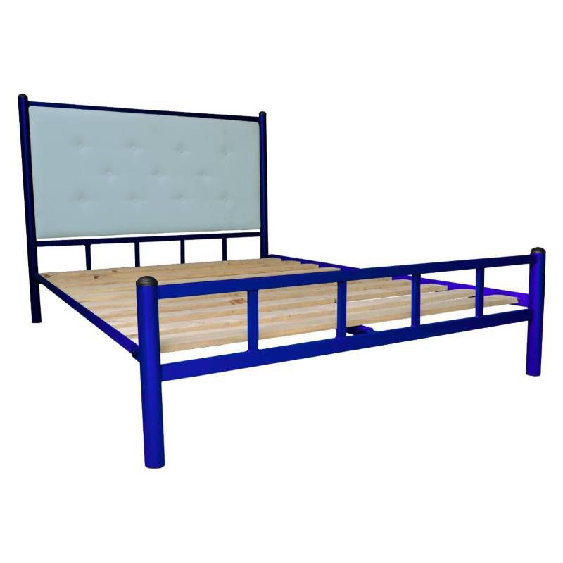 FUTONES Y MUEBLES - Cama 2 Plazas Azul-Celeste
