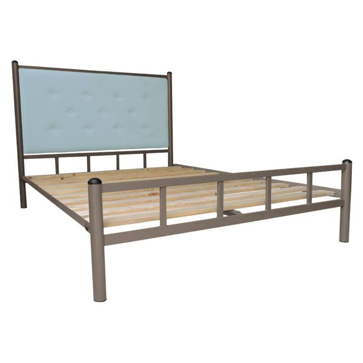 FUTONES Y MUEBLES - Cama 2 Plazas Castaño-Celeste.