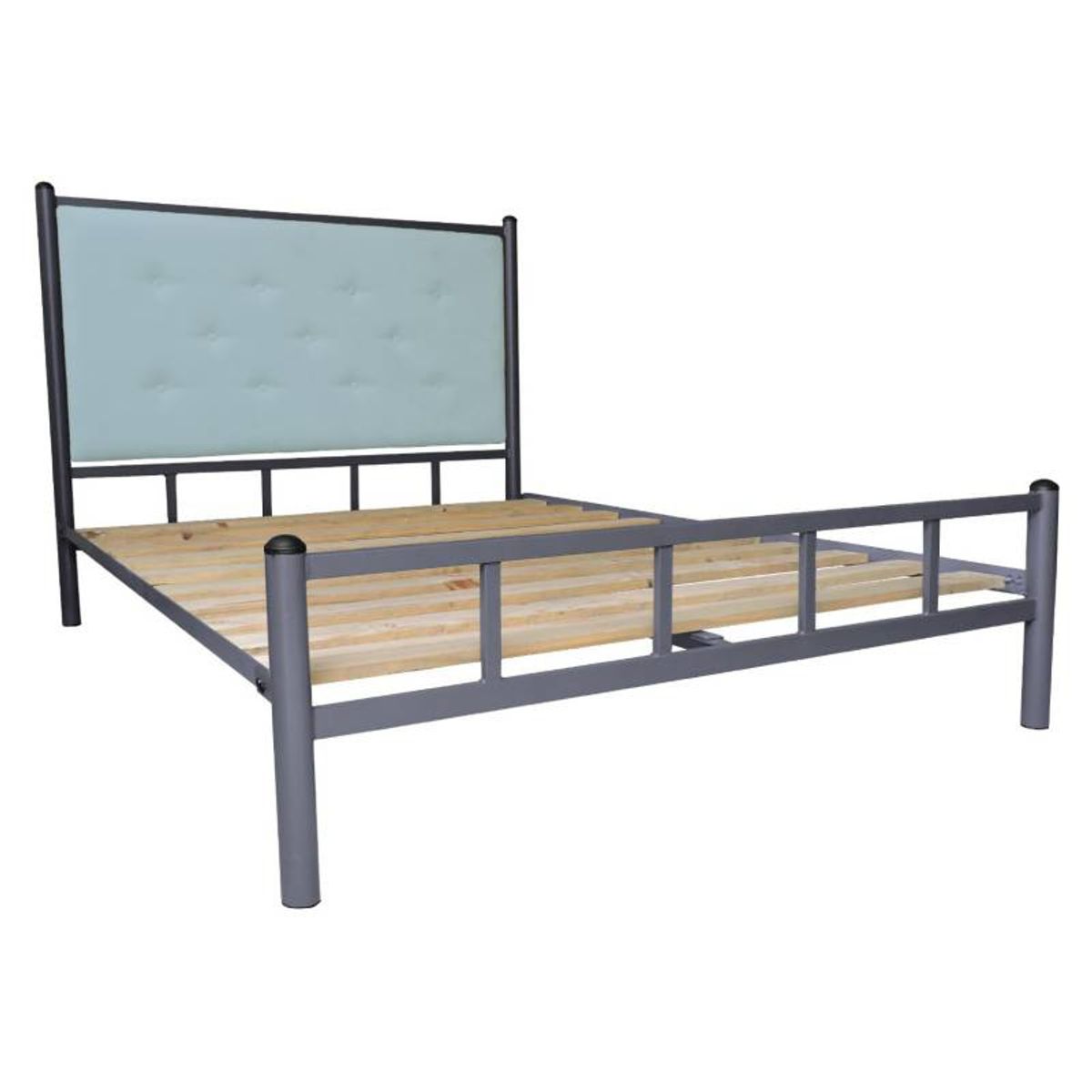 FUTONES Y MUEBLES - Cama 2 Plazas Grafito-Celeste