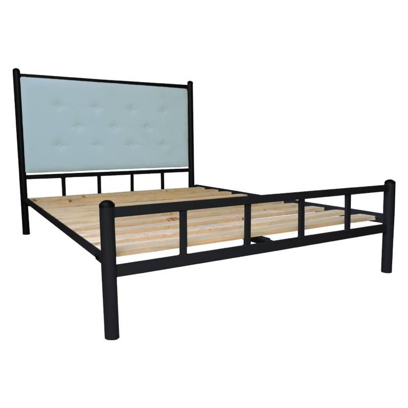 FUTONES Y MUEBLES - Cama 2 Plazas Negro-Celeste