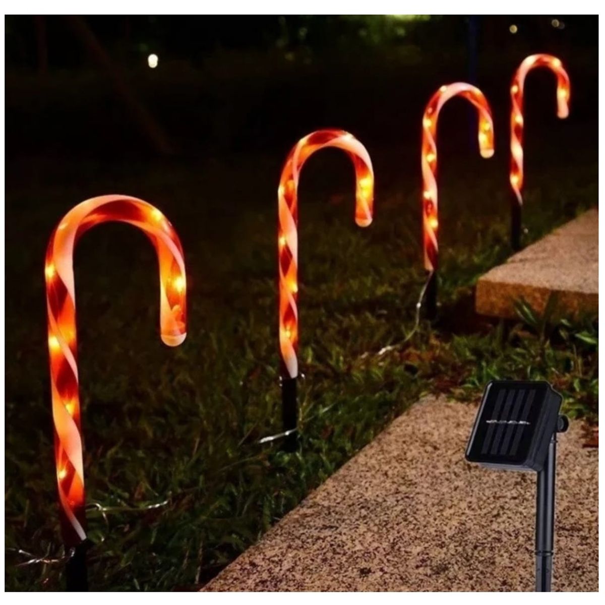 GENERICO - Pack 5 Bastones de navidad Decoracion Navideña Estaca Solar 25 cm