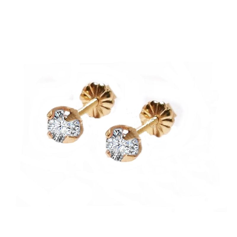 JOYAS MYTOKE - Aros Oro 18 Kilates Piedra Circon Bebe Niña Tornillo Tope