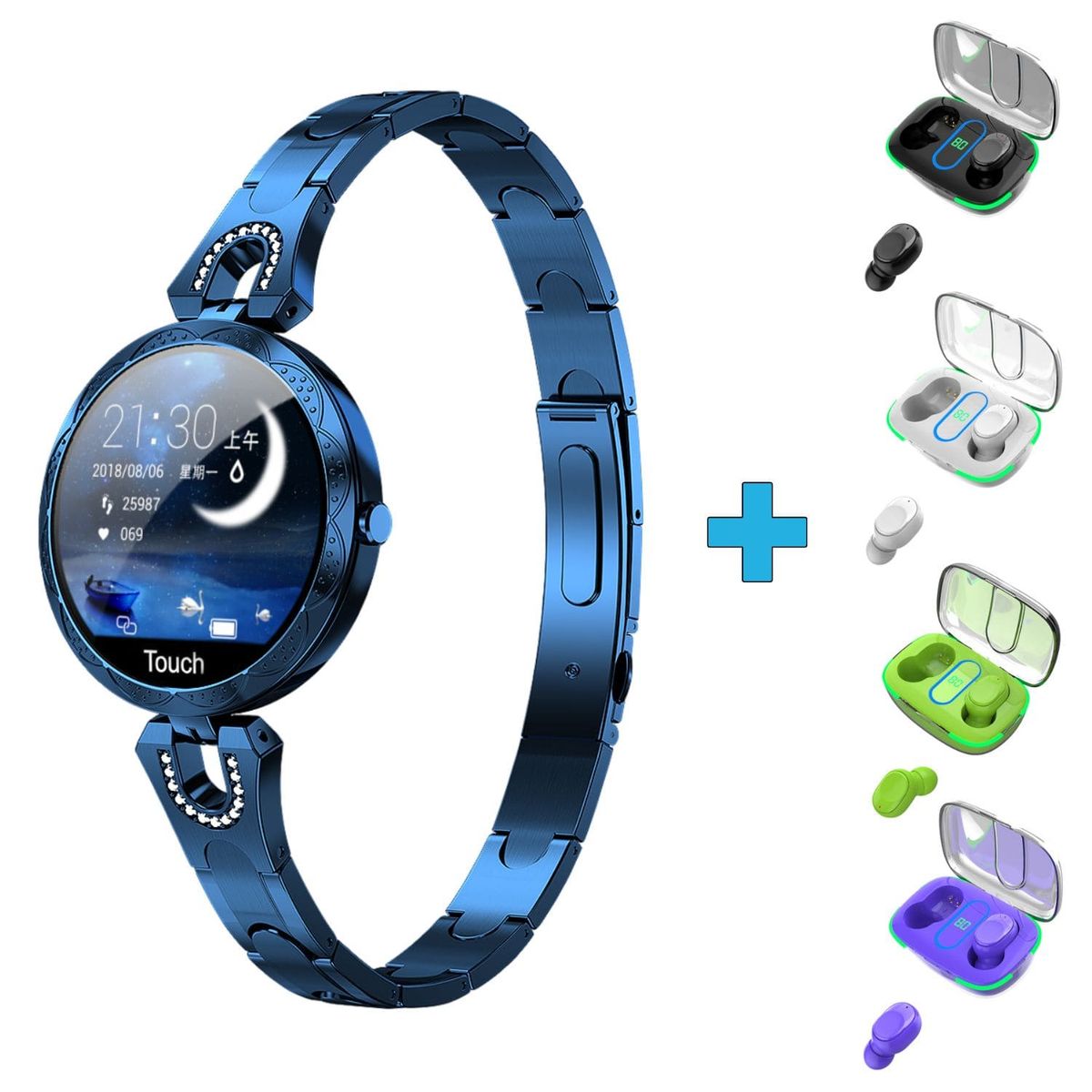 GENERICO - Smartwatch bluetooth deportivo elegante para mujer + Audífonos