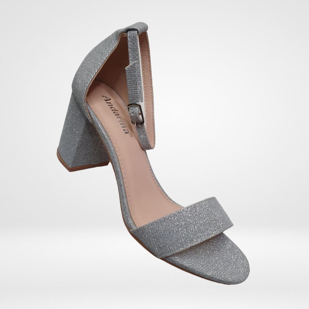 GENERICO - Sandalia Fiesta Plata Brillos Taco 7 cm