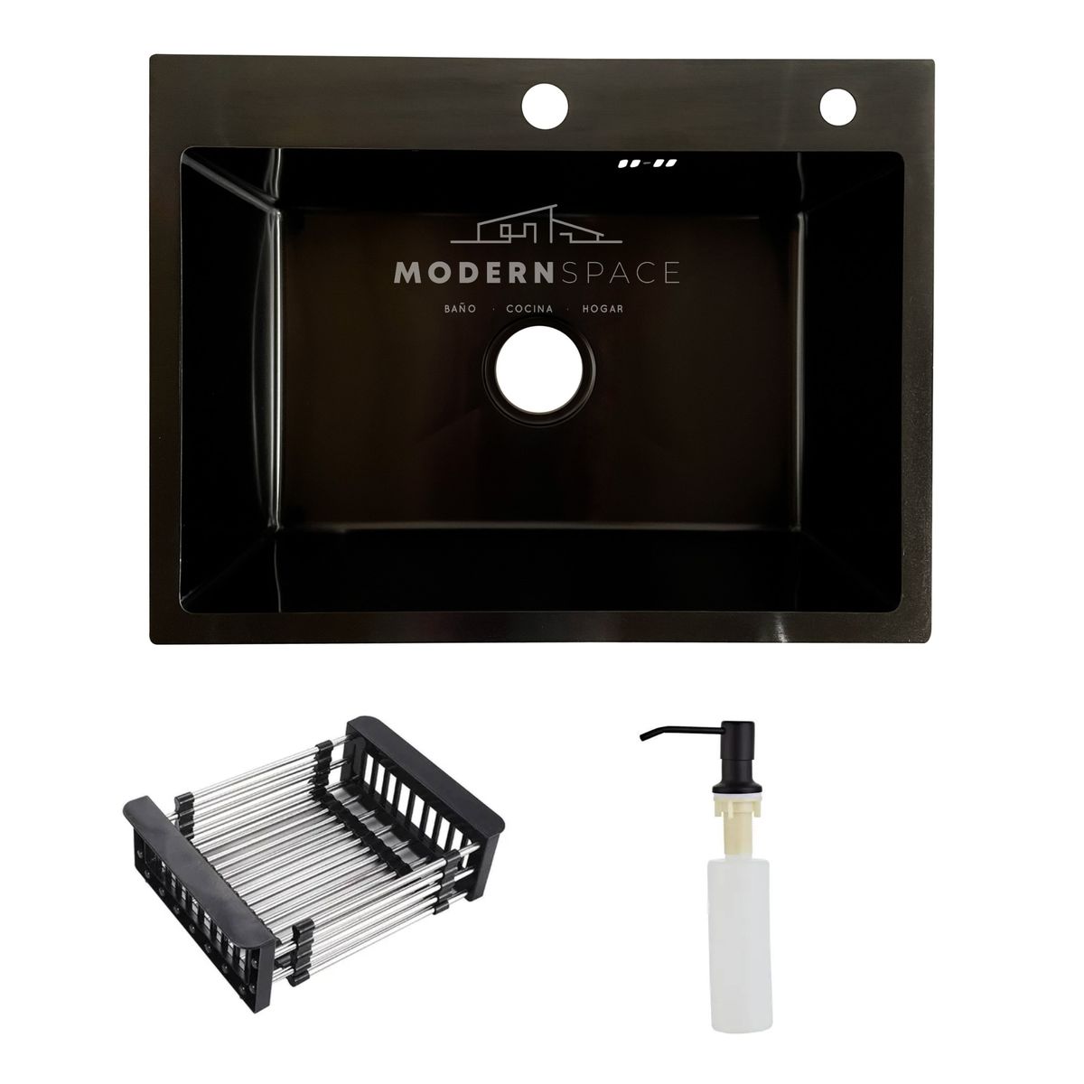 MODERN SPACE - Lavaplatos 60x45 Cm Negro Deluxe Con Accesorios 2mm