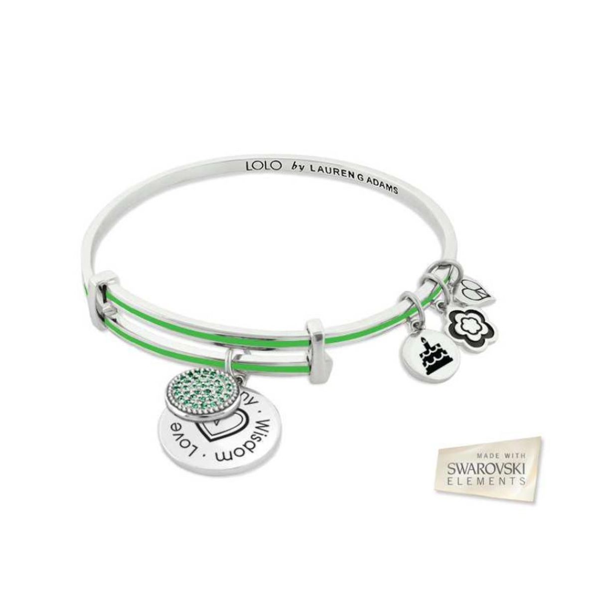 VANE COLLECTION - Pulsera mujer LOLO ajustable baño de rodio esmalte emerald silver