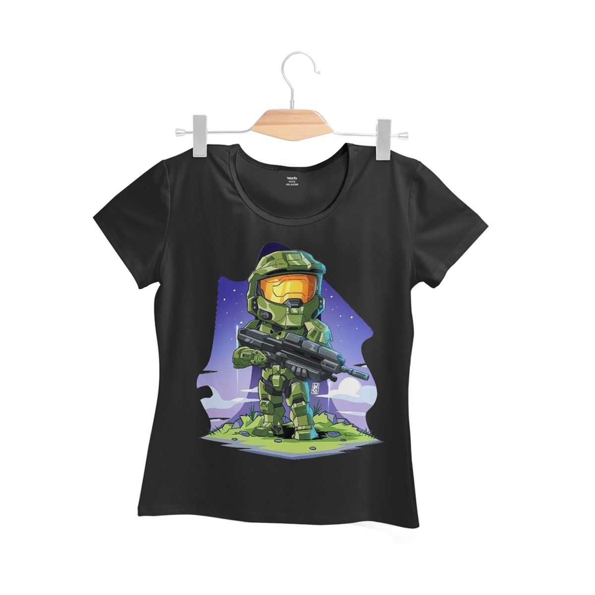 GENERICO - Polera Mujer Chibi Halo - Negro