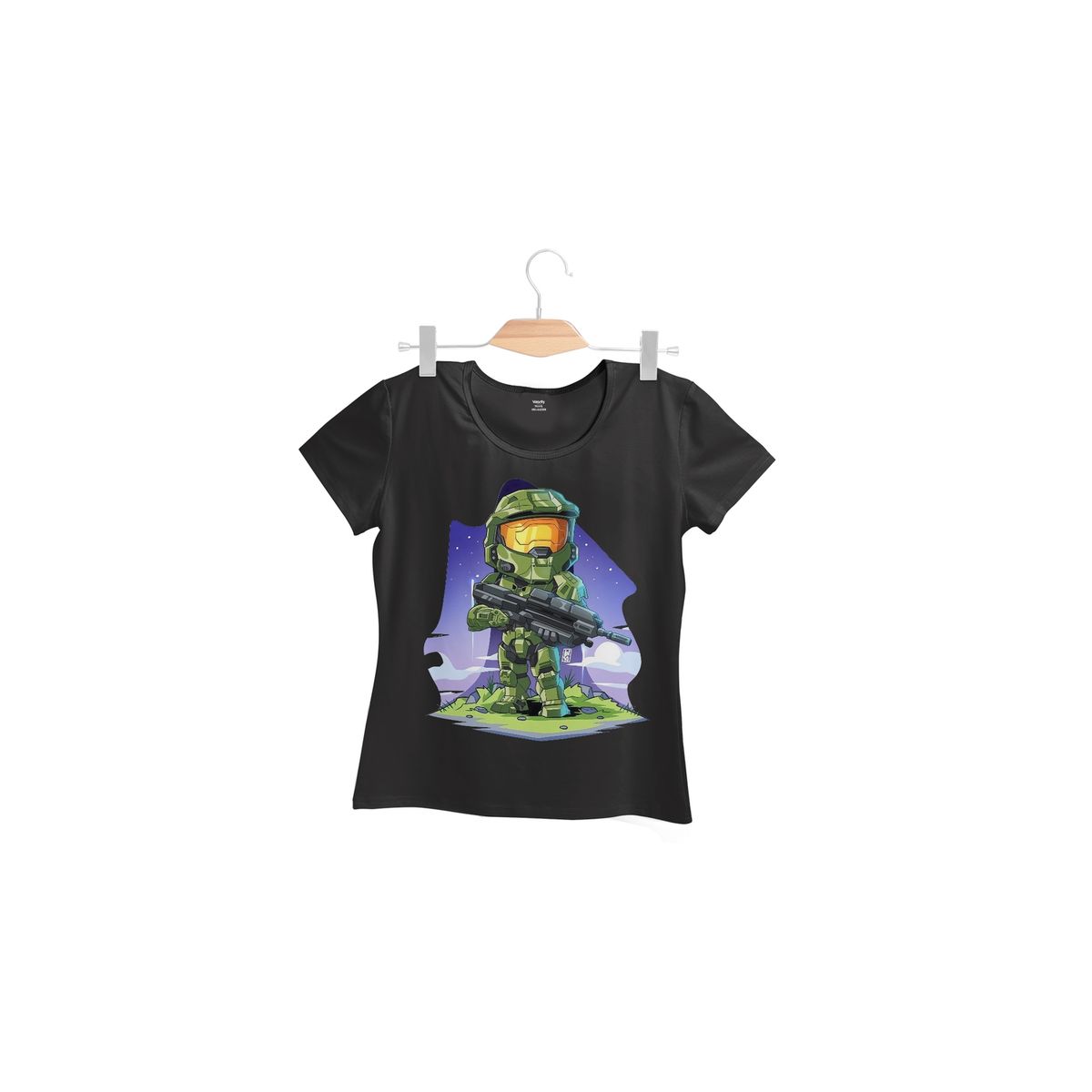 GENERICO - Polera Mujer Chibi Halo - Negro