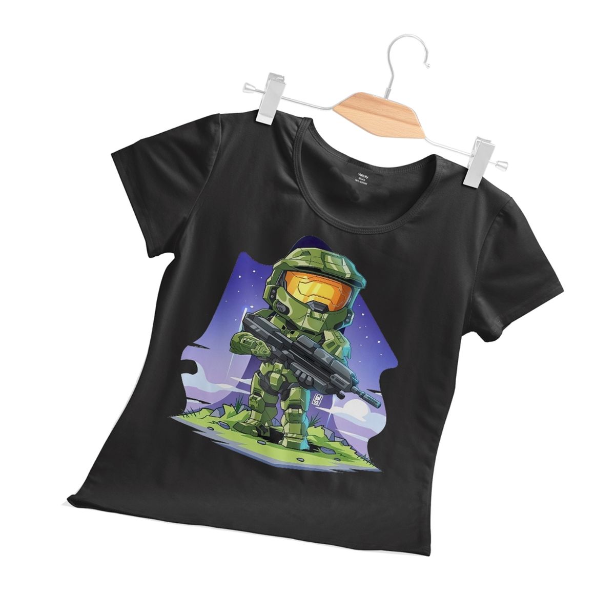 GENERICO - Polera Mujer Chibi Halo - Negro