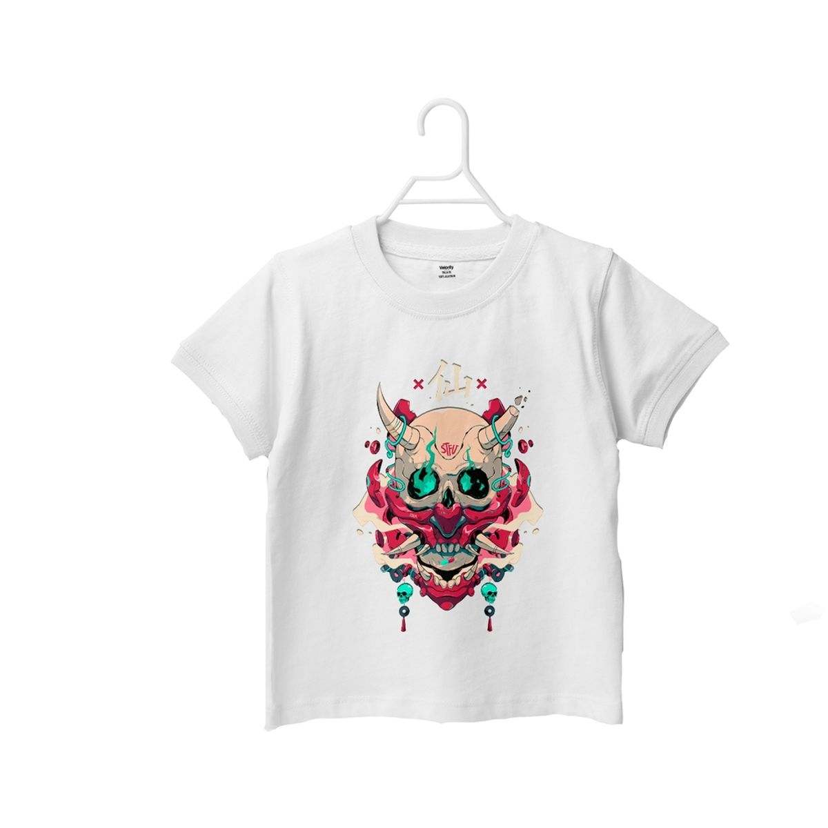 GENERICO - Polera Infantil Calavera En Llamas - Blanco