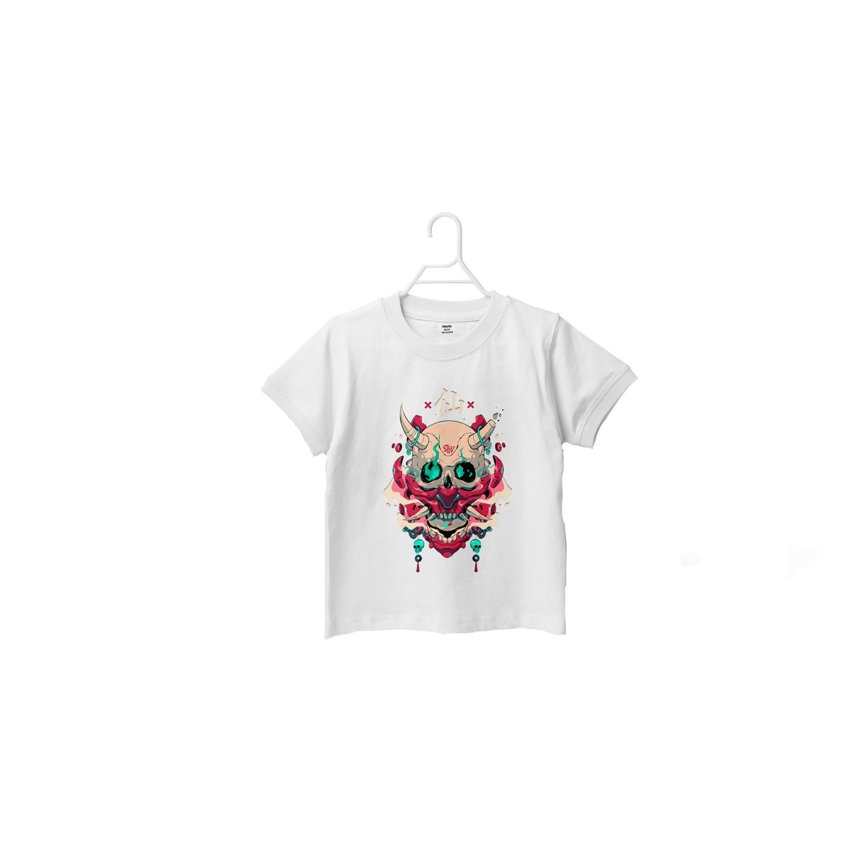 GENERICO - Polera Infantil Calavera En Llamas - Blanco