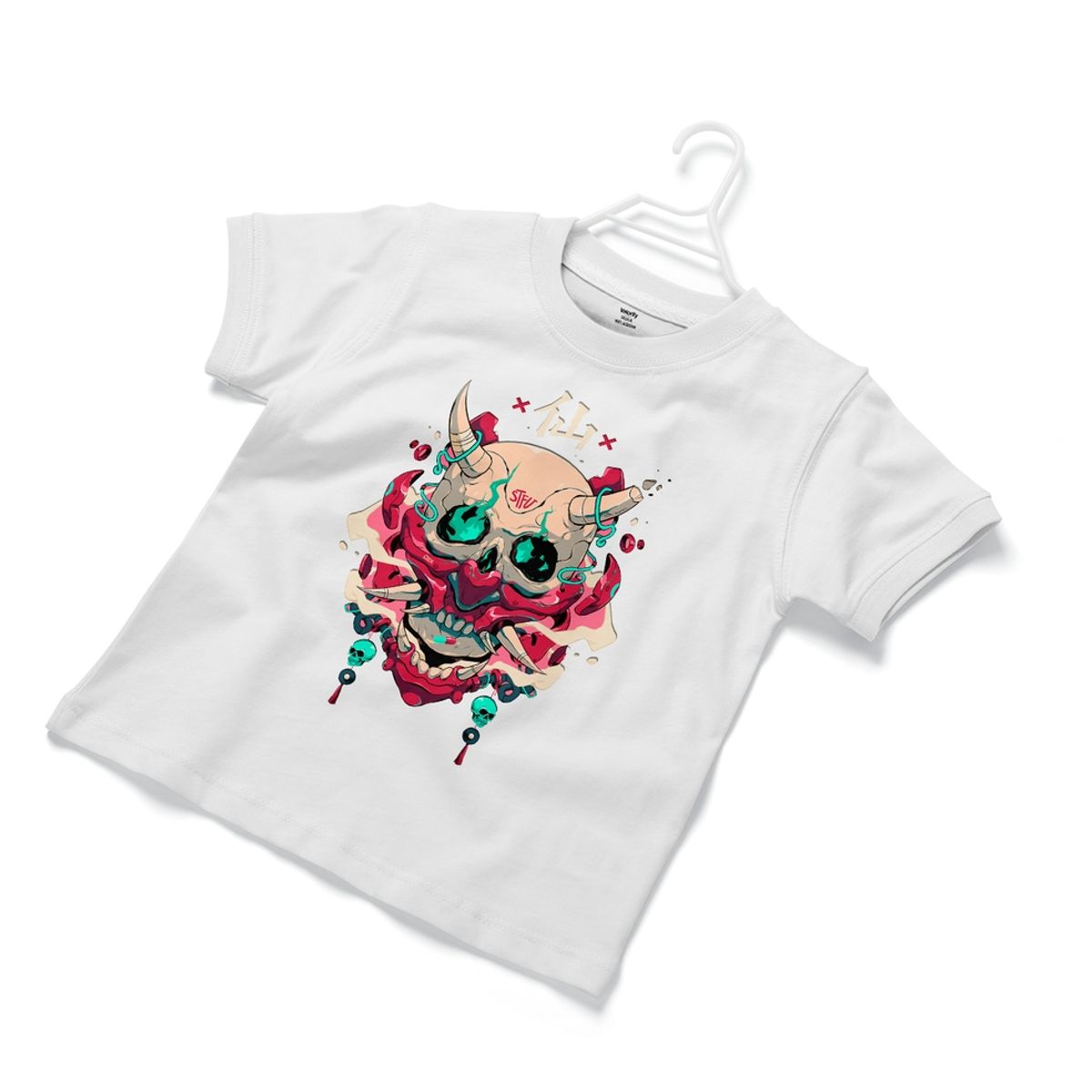 GENERICO - Polera Infantil Calavera En Llamas - Blanco