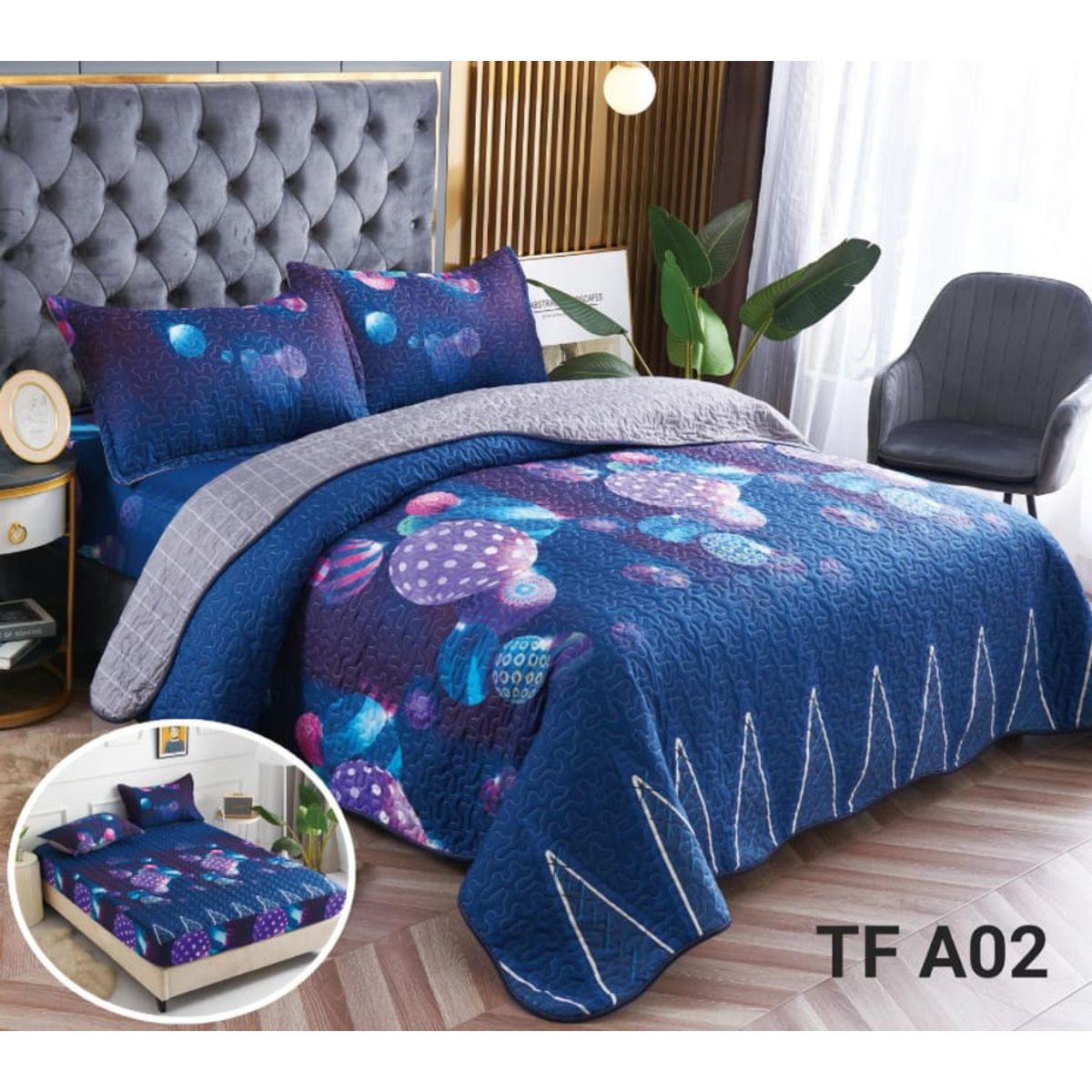 GENERICO - Cobertor Quilts de Verano + Cubrecolchon + Sabanas 2 Plazas