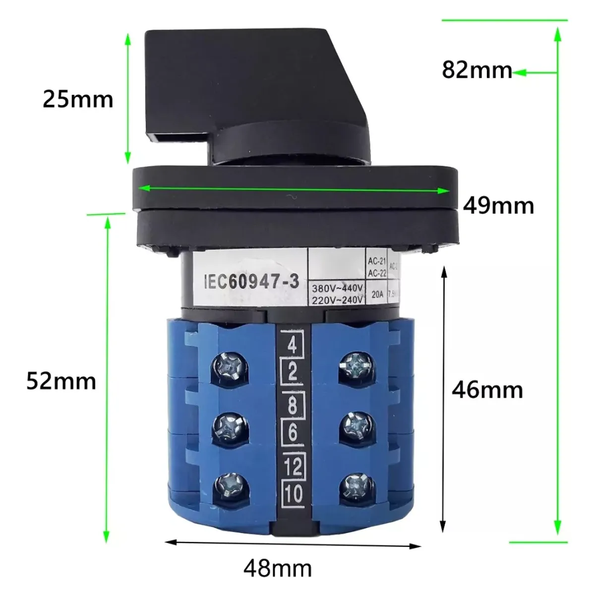 KUANGYE - Selector Tipo Pacco 3 Posiciones 20a 1-0-2 Conmutador 3polos
