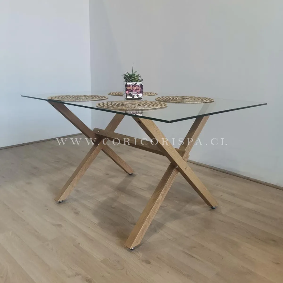 CORI CORI - Comedor Medlock Vidrio  140x90+ 4 Sillas Tulip Beige