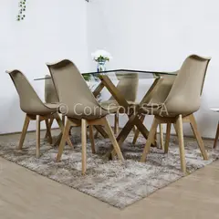 CORI CORI - Juego de Comedor Medlock Vidrio 140x90 + 6 Tulip Beige