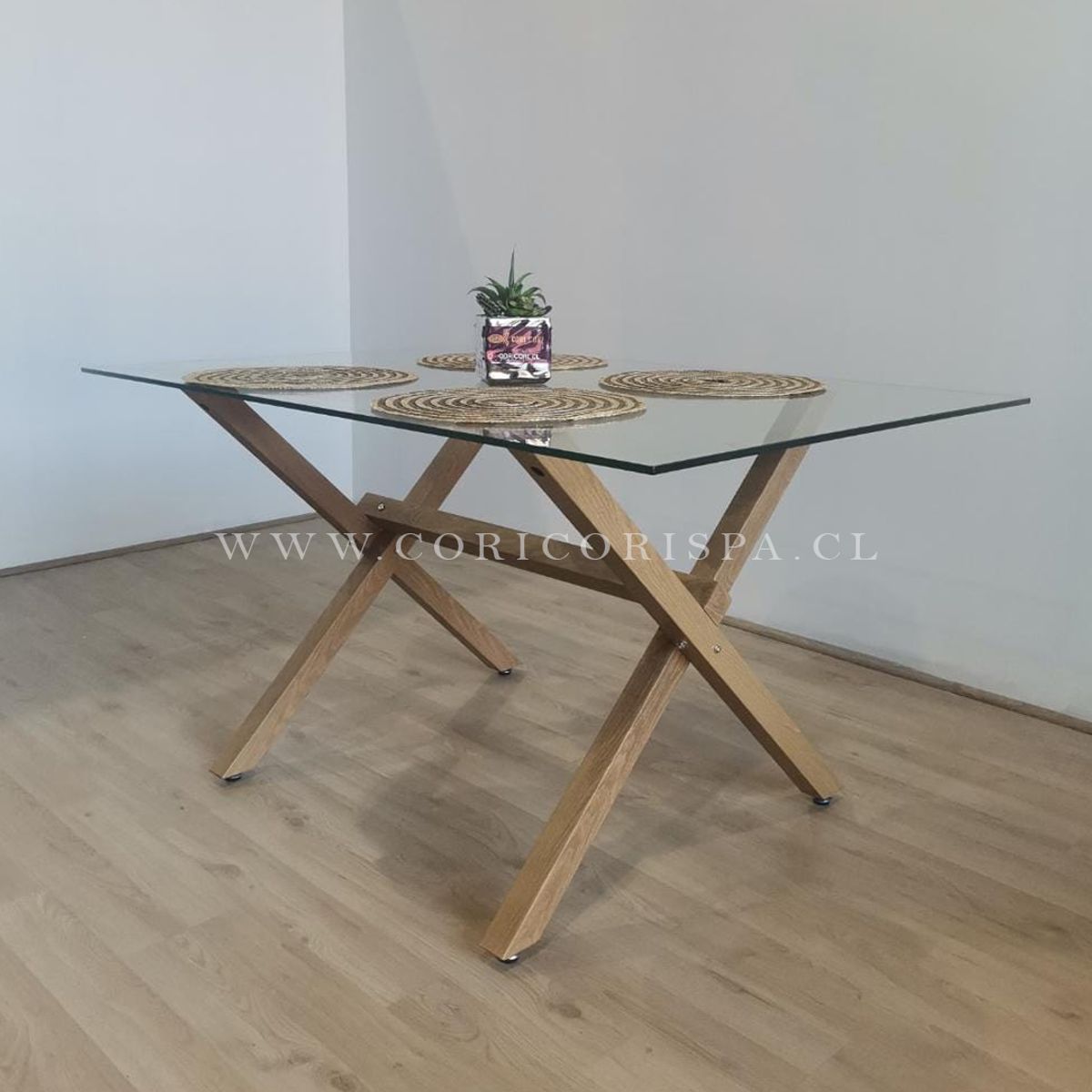 CORI CORI - Juego de Comedor Medlock Vidrio 140x90 + 4 tulip Chocolate