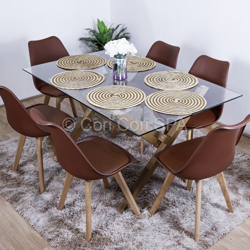 CORI CORI - Juego de Comedor Medlock Vidrio 140x90 + 6 tulip Chocolate