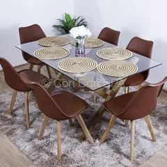 CORI CORI - Juego de Comedor Medlock Vidrio 140x90 + 6 tulip Chocolate