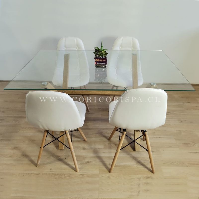 CORI CORI - Juego de Comedor Medlock Vidrio 140x90 + 4 Capitonné blanco