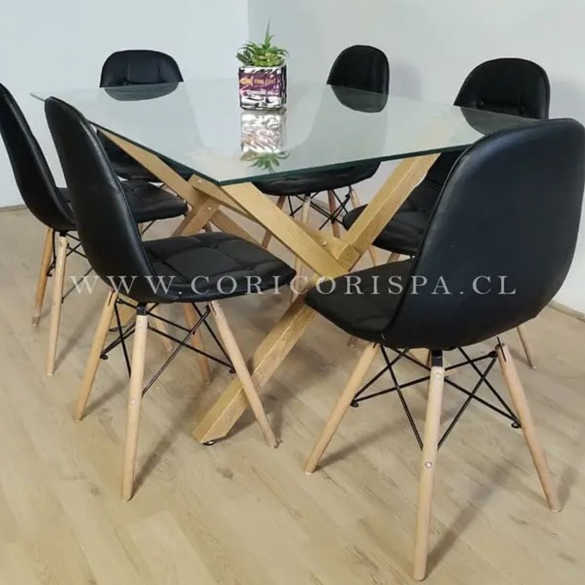 CORI CORI - Juego de Comedor Medlock 140x90 + 6 Silla Eames Capitonne Negro