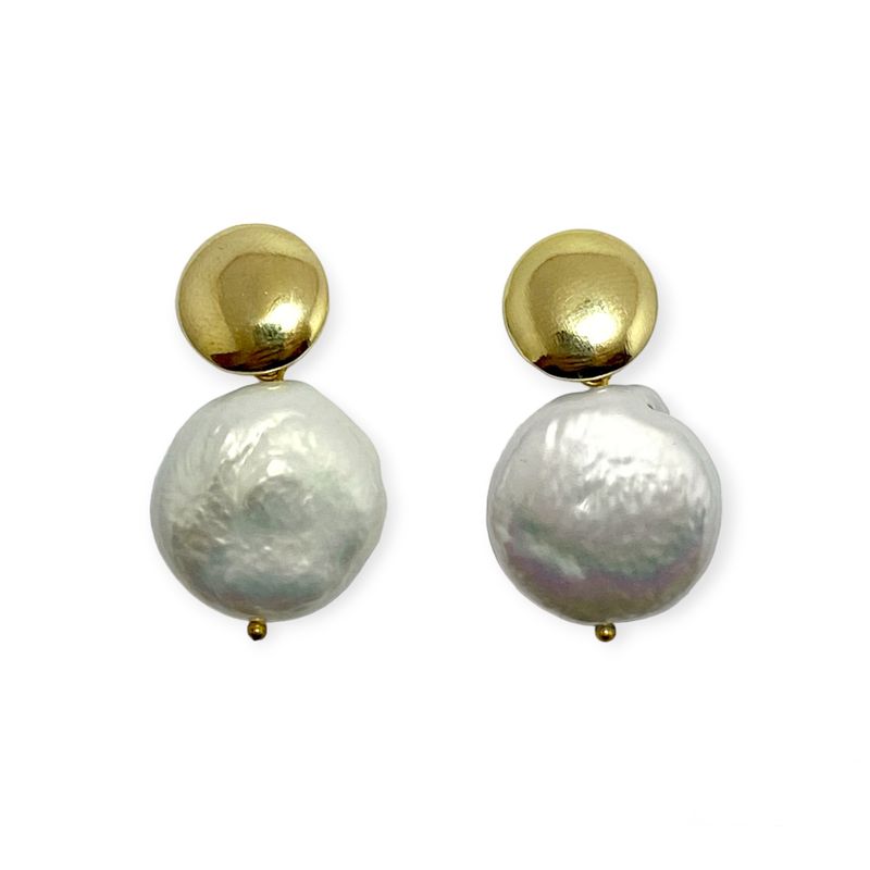 ANDREA COGGIOLA JOYAS - Aros Perla Coin 17mm Colgante Enchapado Oro 18K