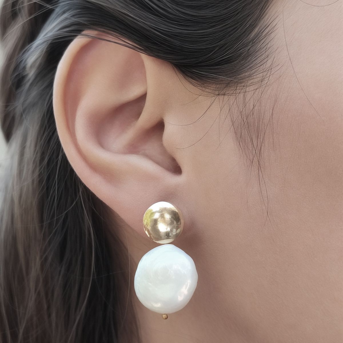 COGGIOLA - Aros Perla Coin 17mm Colgante Enchapado Oro 18K