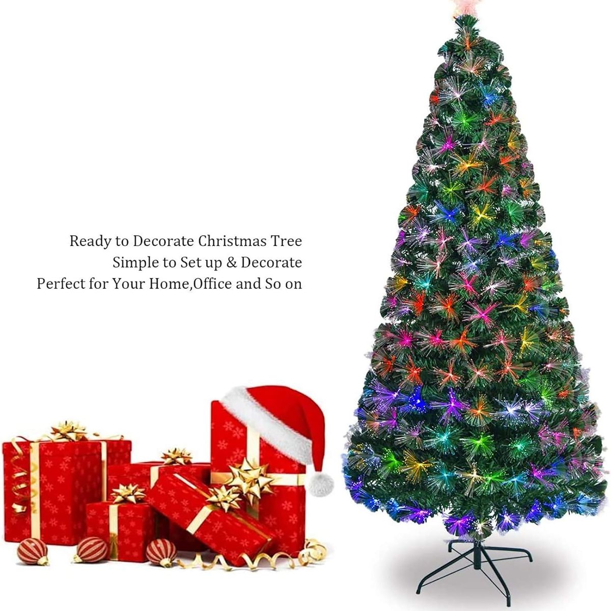 GENERICO - árbol navidad VERDE fibra óptica MULTICOLOR led 150cm