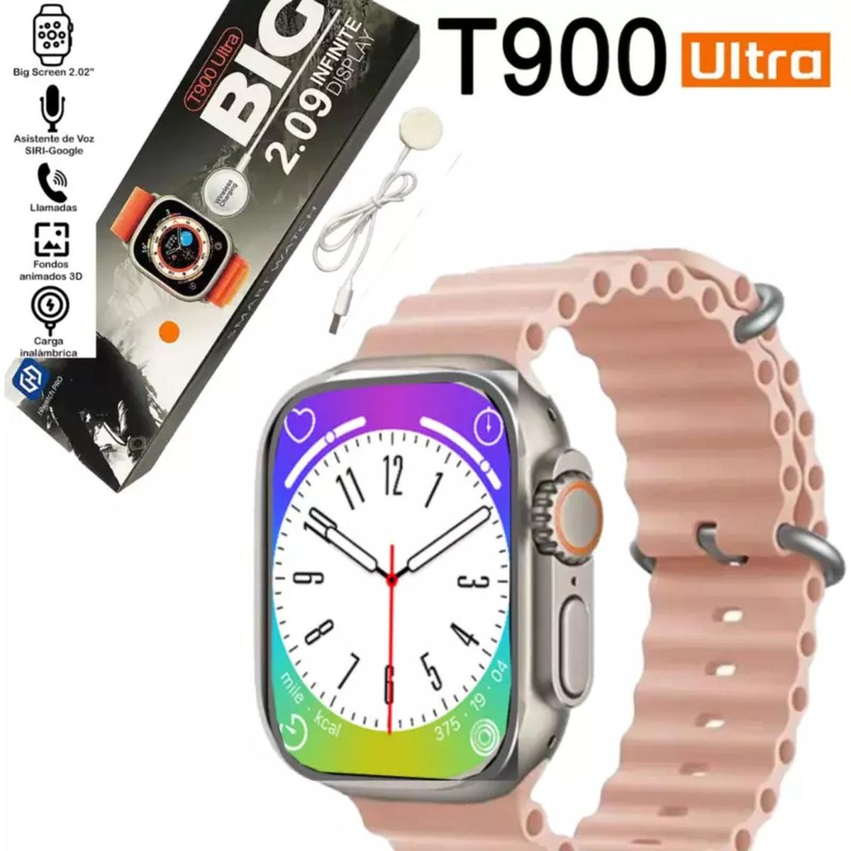 UNIVERSAL - Reloj T900 Ultra Smartwatch Rosado  Realiza Llamadas