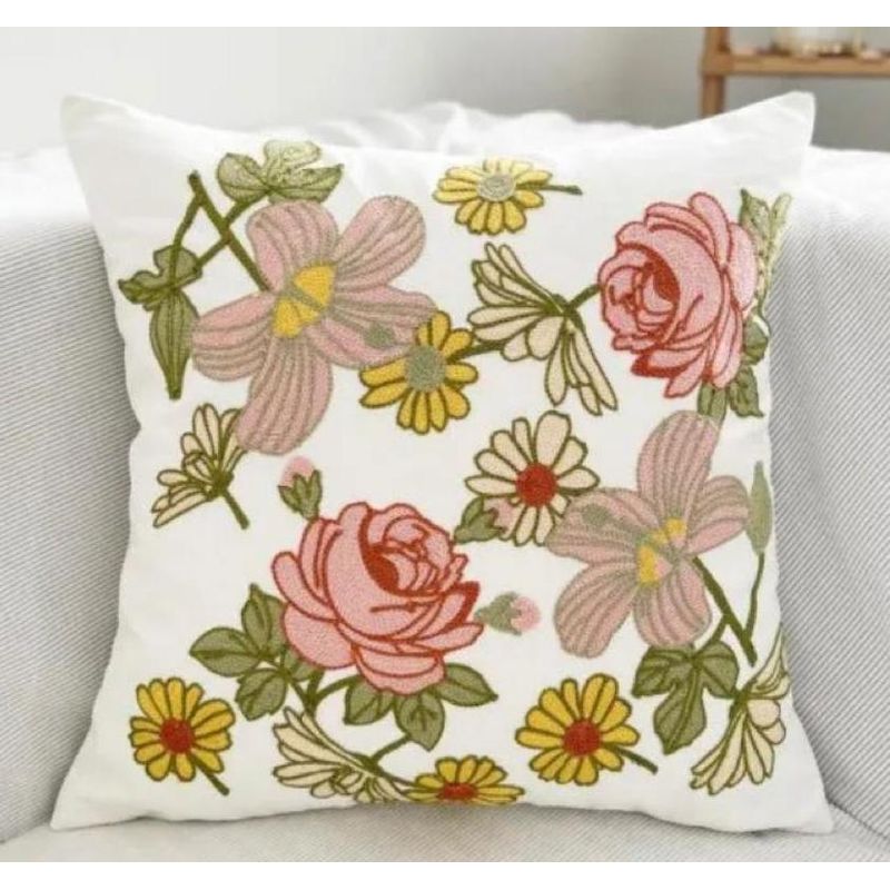 GENERICO - COJÍN BORDADO 45 CM X 45 CM FLORAL ROSA
