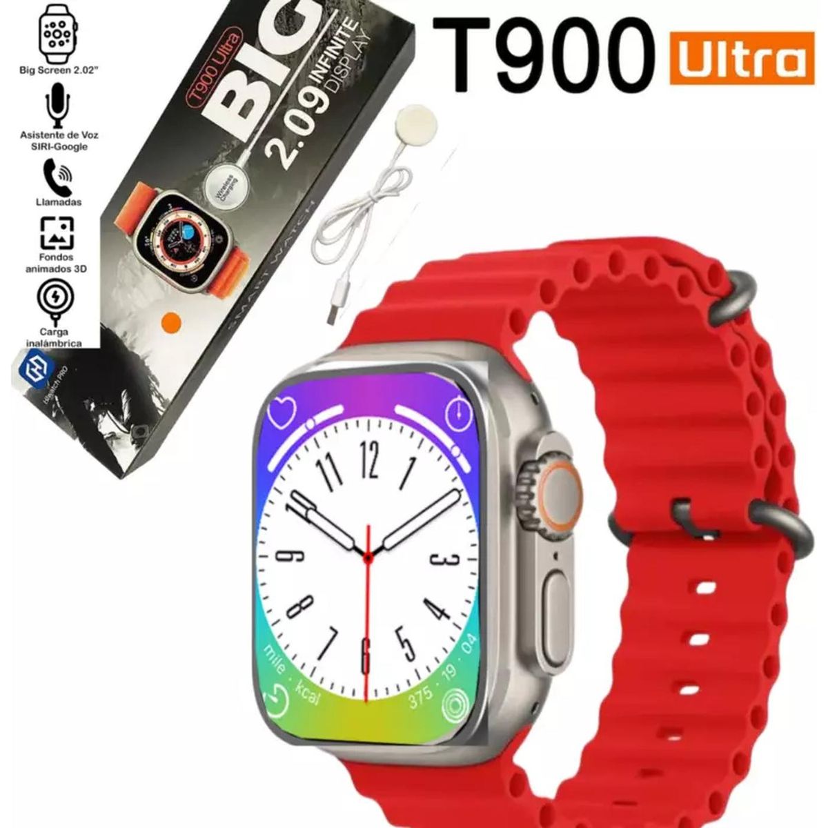 UNIVERSAL - Reloj T900 Ultra Smartwatch Rojo  Recibe Llamadas