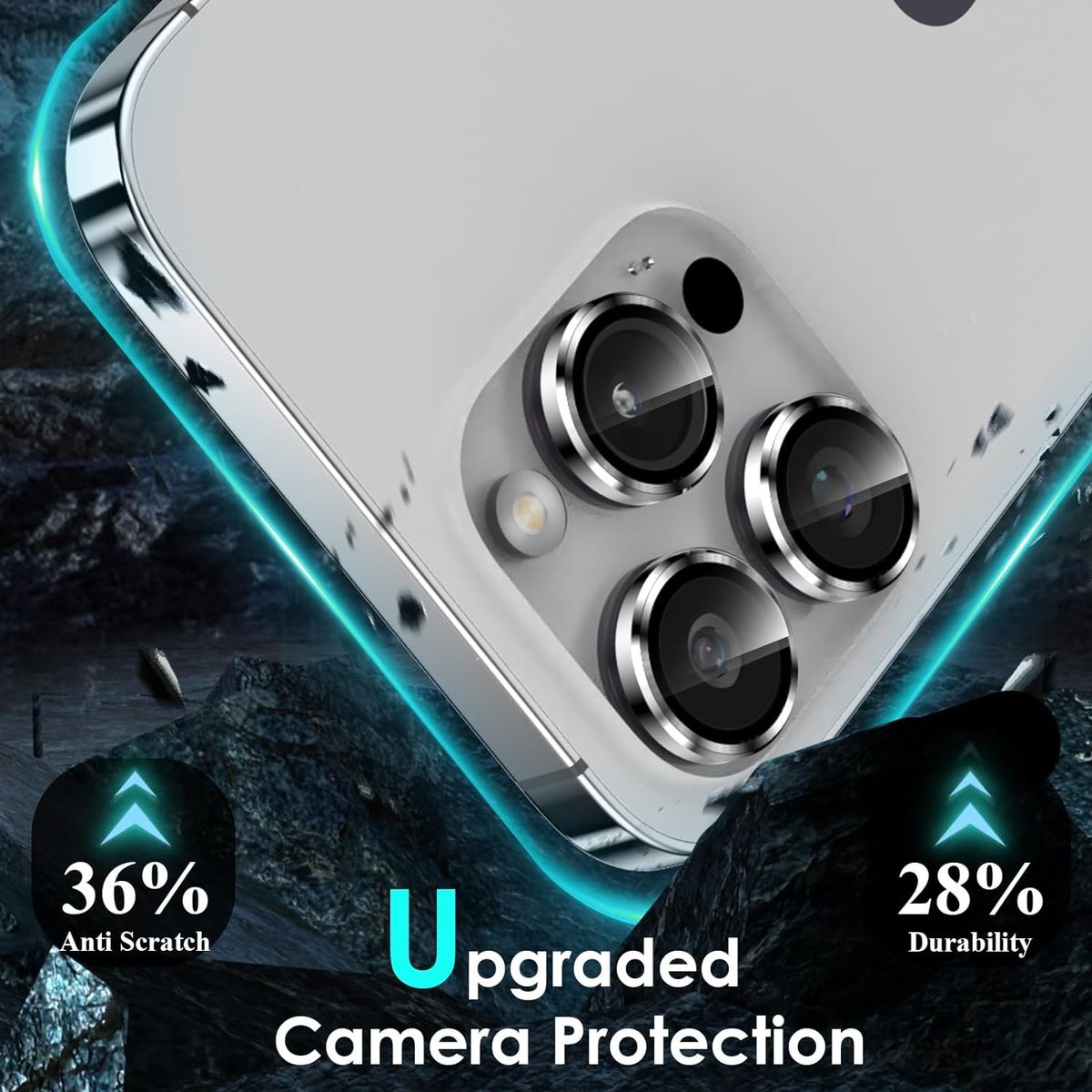 GENERICO - Lámina Protectora Aluminio Cámara iPhone 15 Pro / 15 Pro Max Blanco