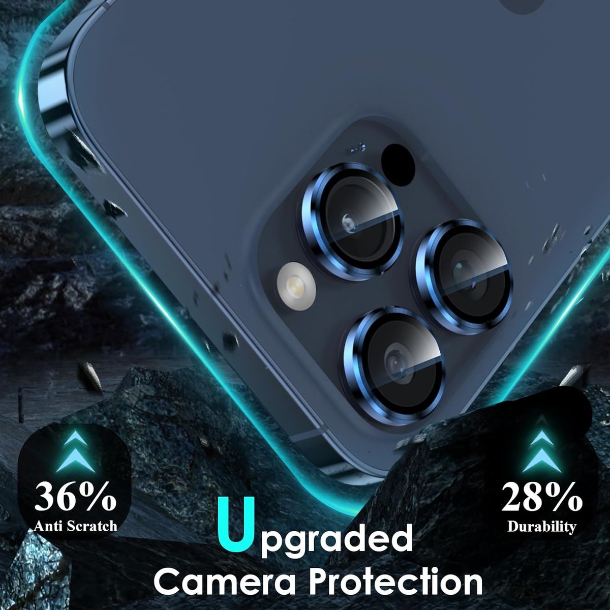 GENERICO - Lámina Protectora Aluminio Cámara iPhone 15 Pro / 15 Pro Max Azul