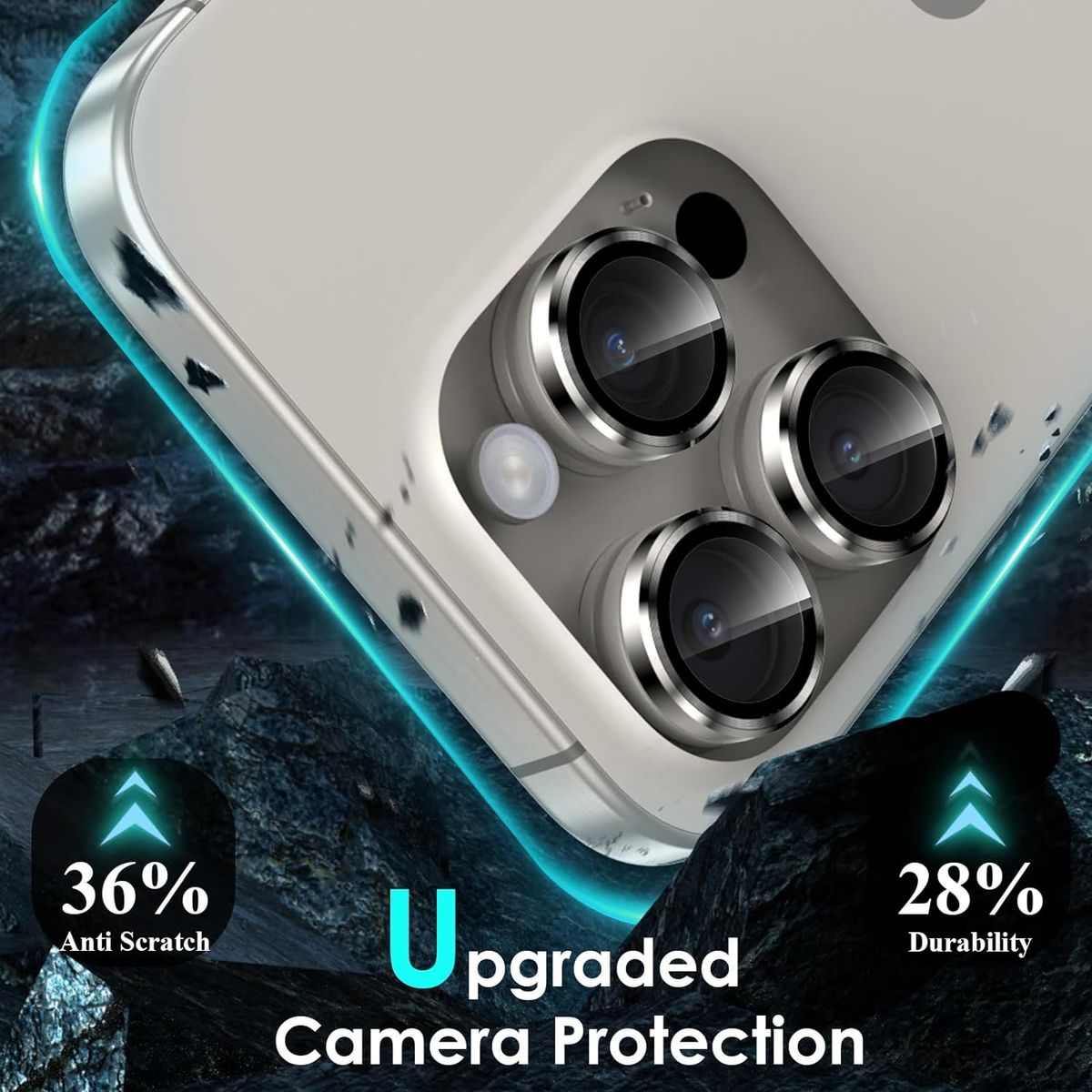 GENERICO - Lámina Protectora Aluminio Cámara iPhone 15 Pro / 15 Pro Max Natural