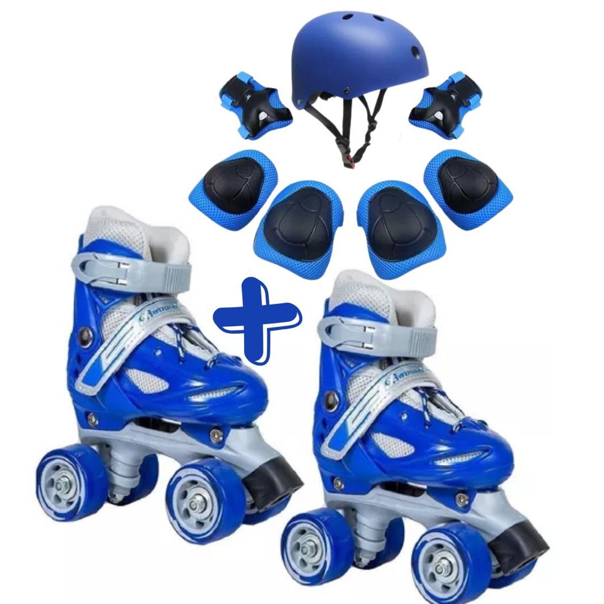 GENERICO - Patines Roller 4 Ruedas Talla S Azul con Protectores.