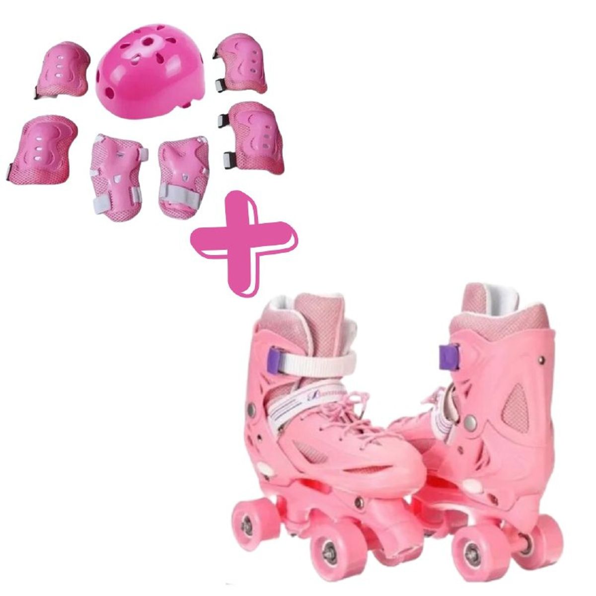 GENERICO - Patines Roller Talla XS 26-29 Rosado Más Protectores