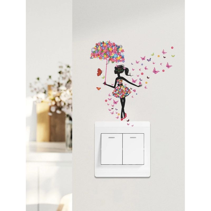 GENERICO - Pegatina de pared para interruptor estampado chica elfo bailando