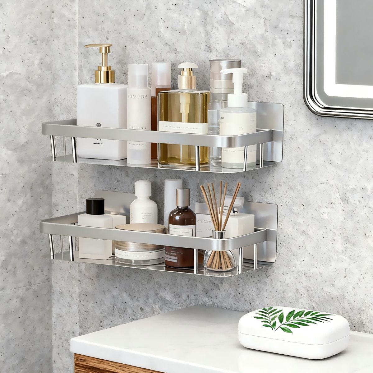 AIZO - Plata Organizador De Ducha Set X2 Repisa Baño Adhesivo