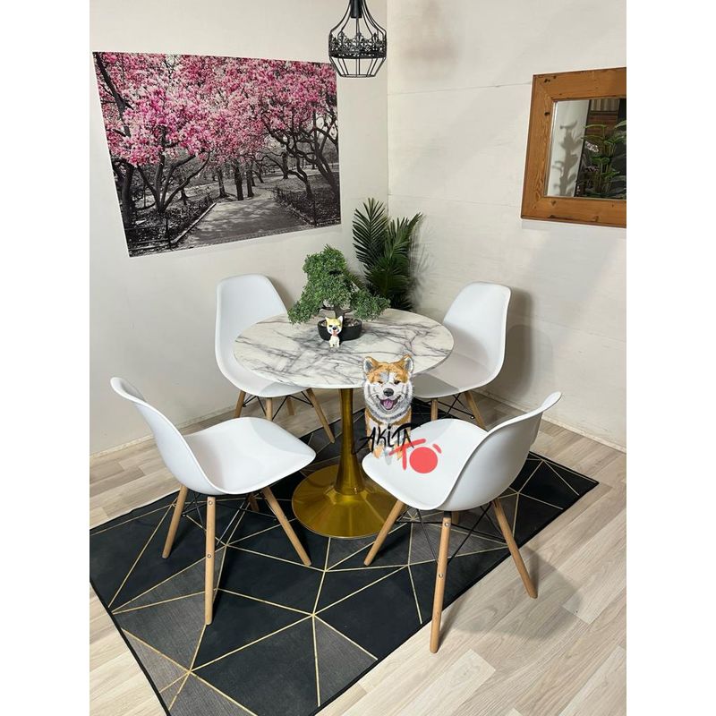 GENERICO - Comedor Suiza  (Mesa Tulip 80D + 4 Sillas Eames Blanco)