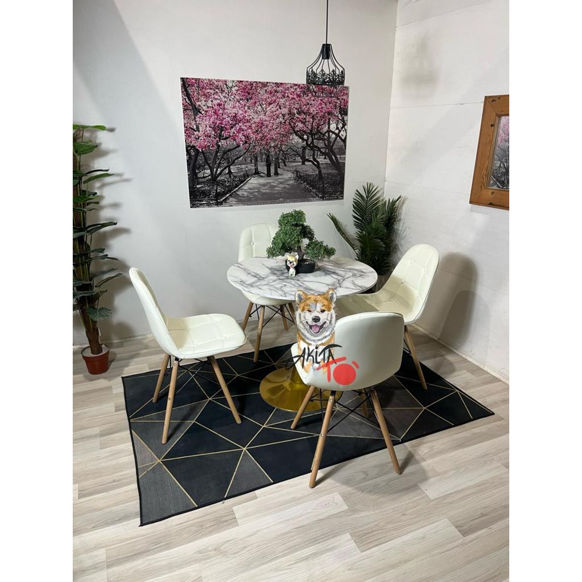 GENERICO - Comedor Finlandia  (Mesa Tulip 80D + 4 Sillas Buckle Blanco)