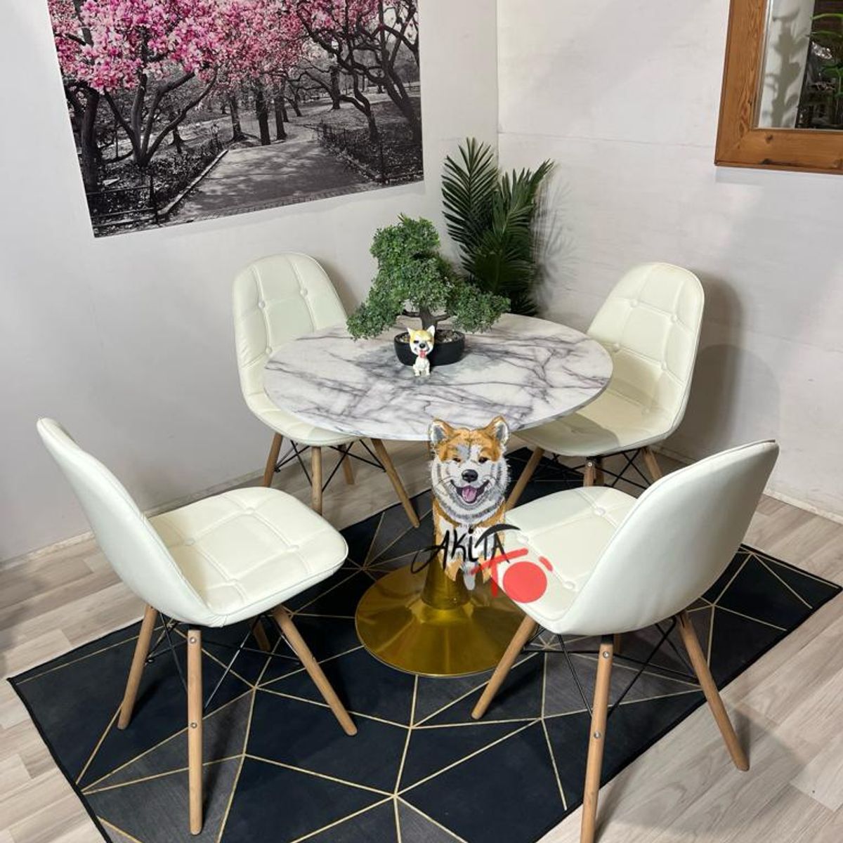 GENERICO - Comedor Finlandia  (Mesa Tulip 80D + 4 Sillas Buckle Blanco)