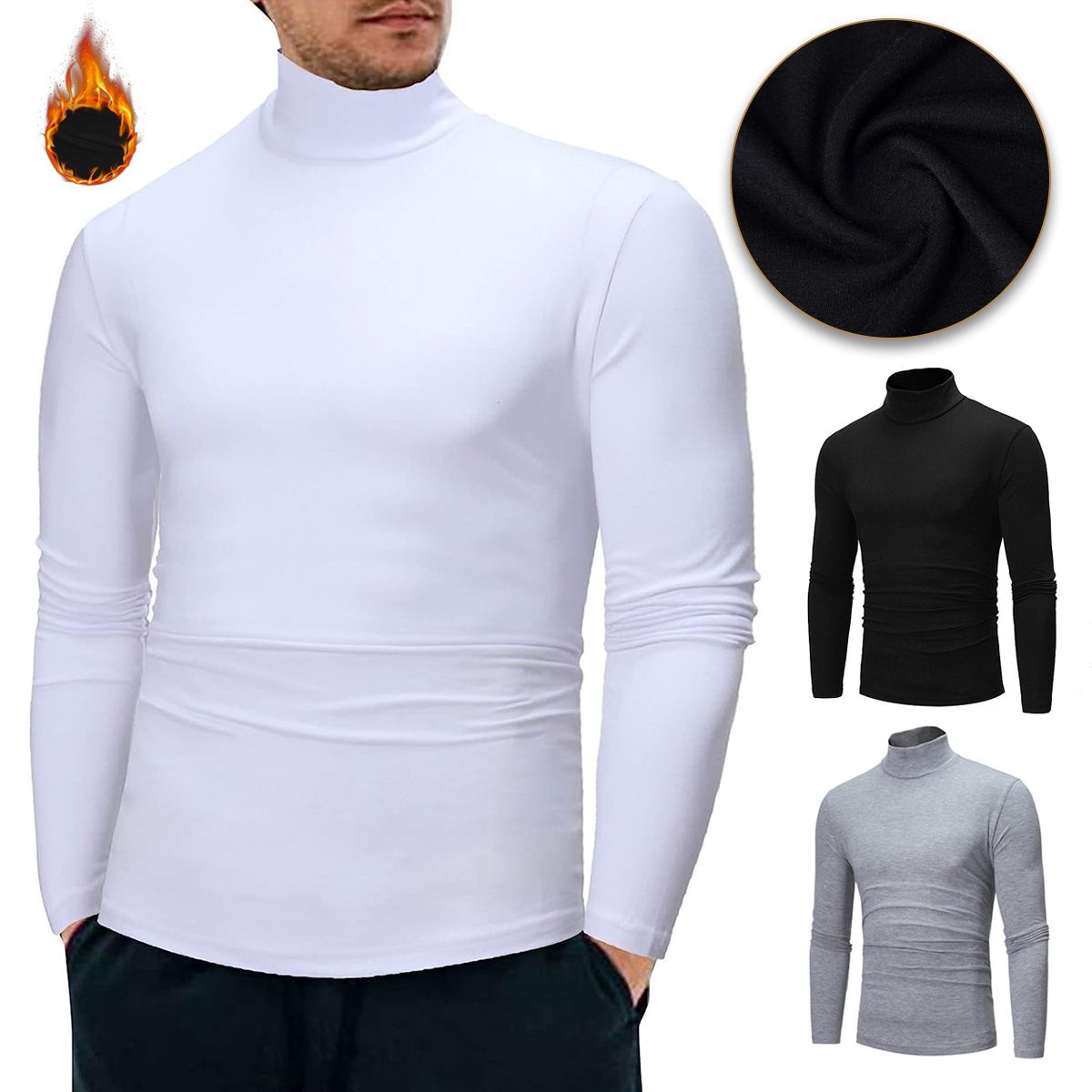 EDWINAYY - Polera Cuello Alto Polar Hombre Larga Premium Textura Suave
